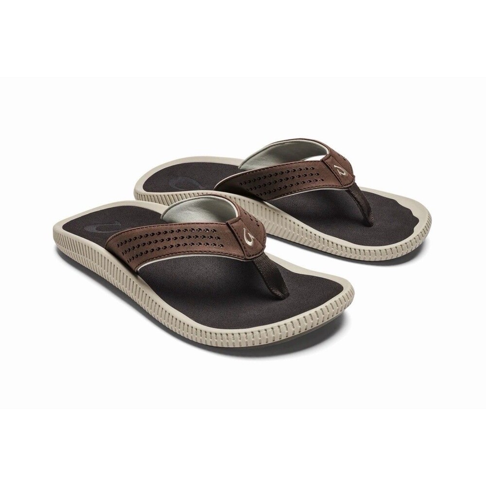 OLUKAI Men's Ulele Flip Flop Beach Sandals - Dark Wood - Sz 11M - GUC
